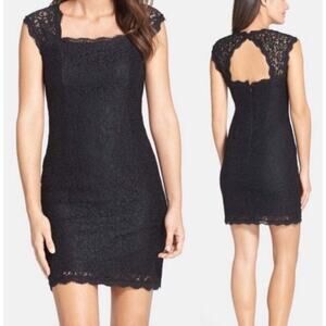 EUC Adrianna Papell Sz 6 Black Dress Lace Bodycon Cocktail Classy
